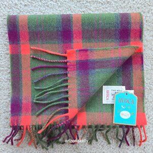 NWT Merino Wool Plaid Scarf AVOCA Ireland Pink, Green & Purple
